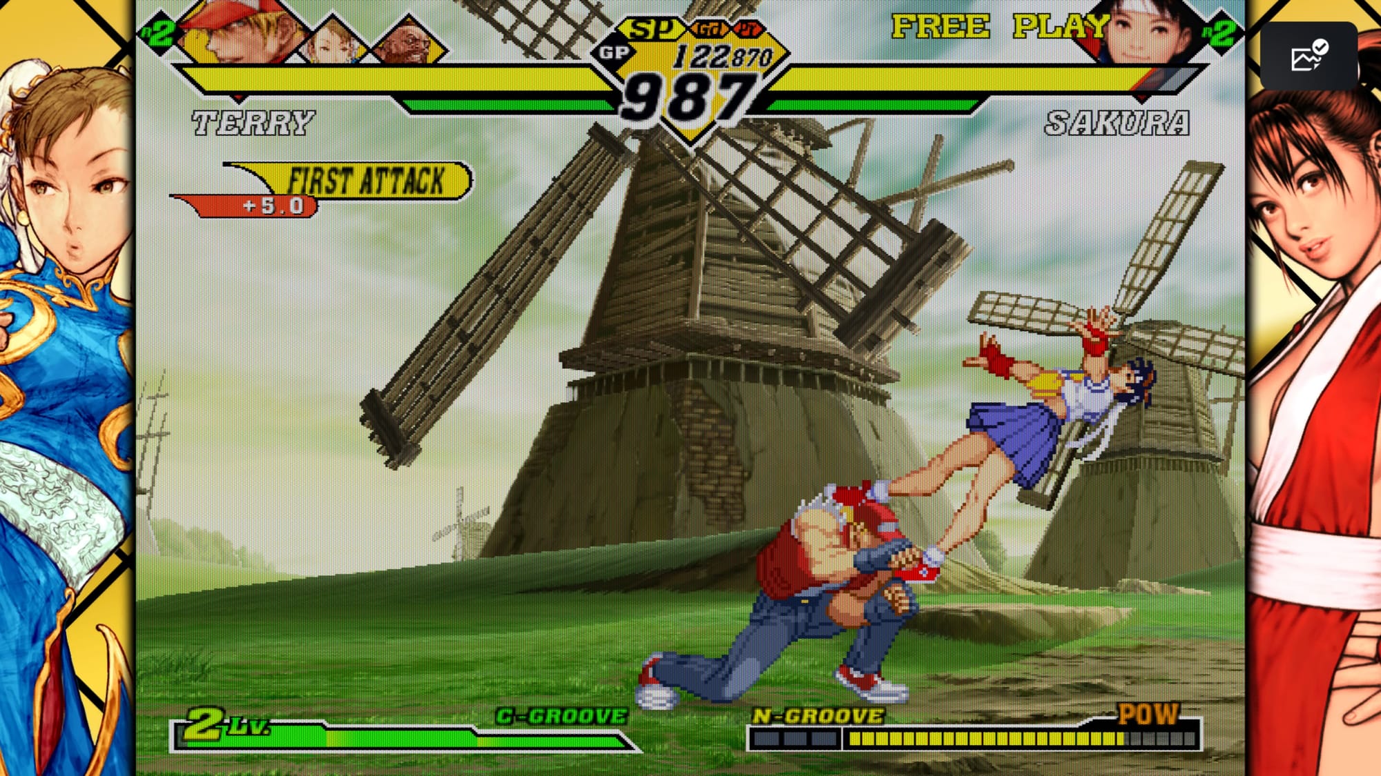 Capcom vs SNK 2 screenshot showing terry battling sakura