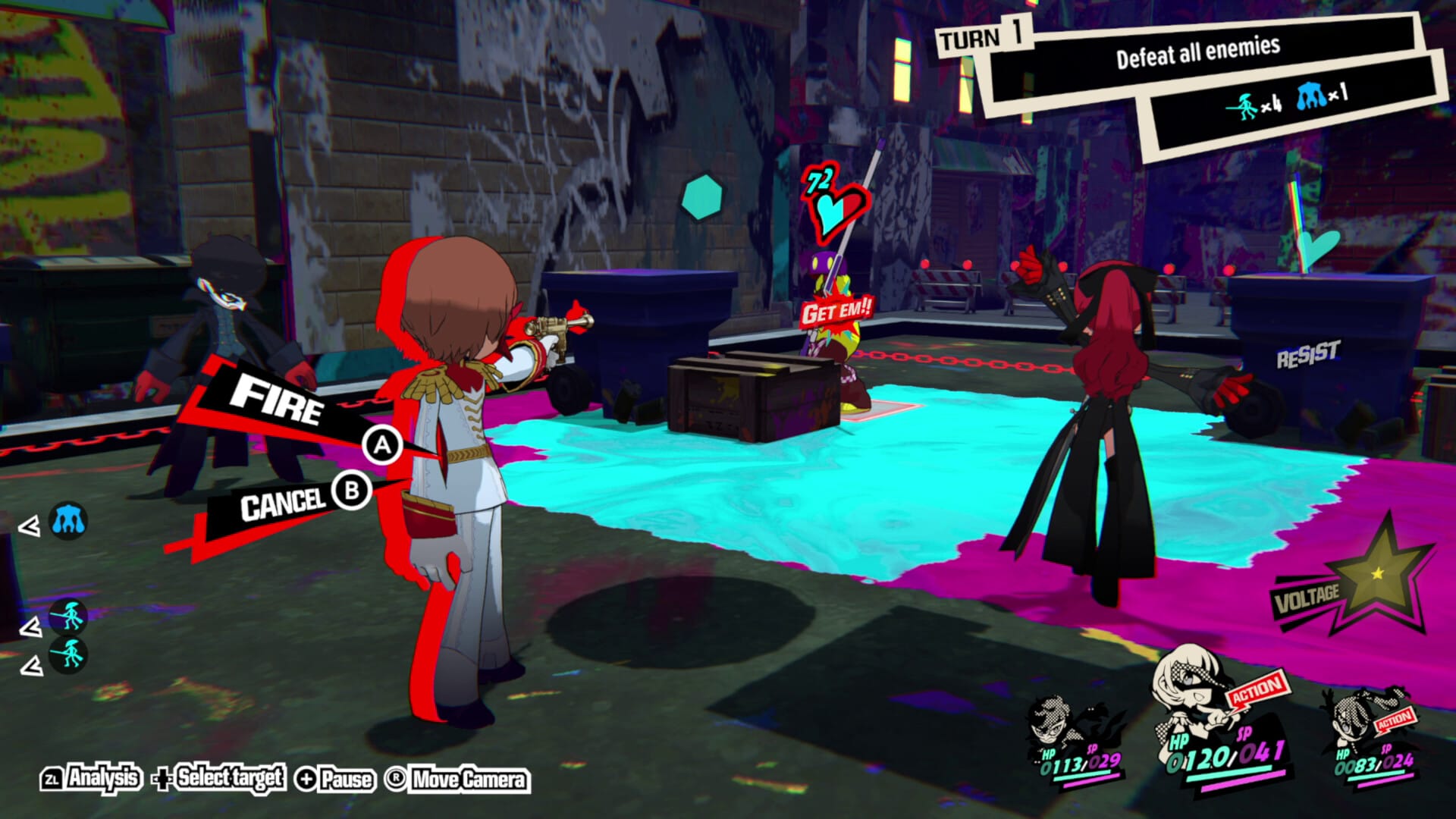 Goro Akechi aiming at an enemy with his gun during combat