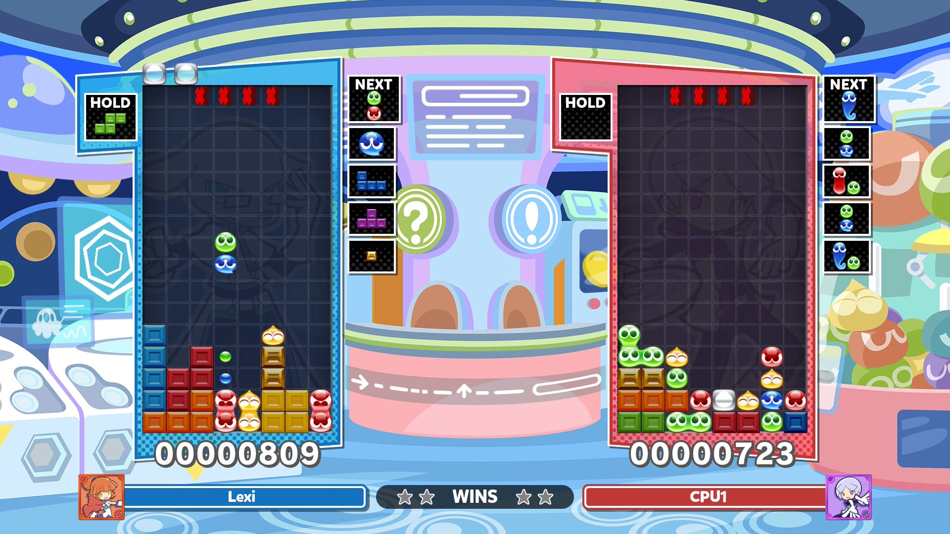 Two players battling in Puyo Puyo Tetris 2S' Fusion battle mode running on a Switch 2.