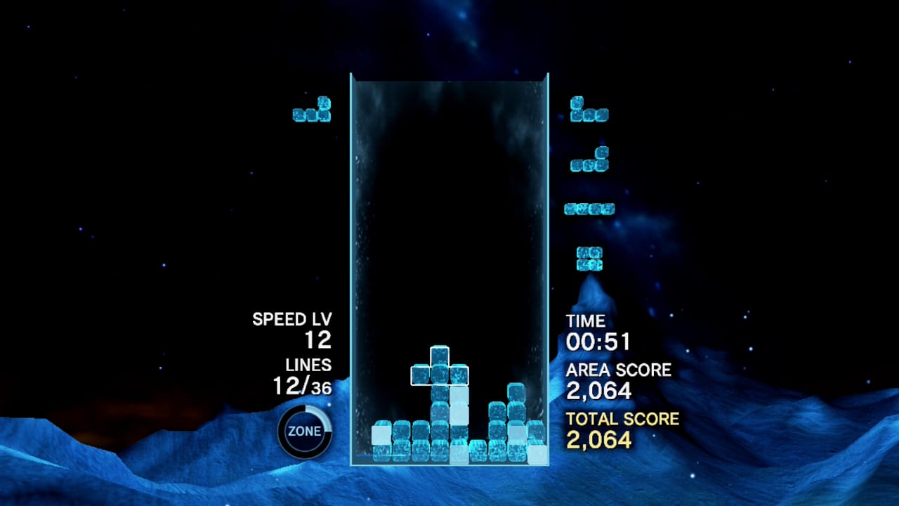 Lexi being bad a Tetris while playing Tetris Effect: Connected on a Switch 2.