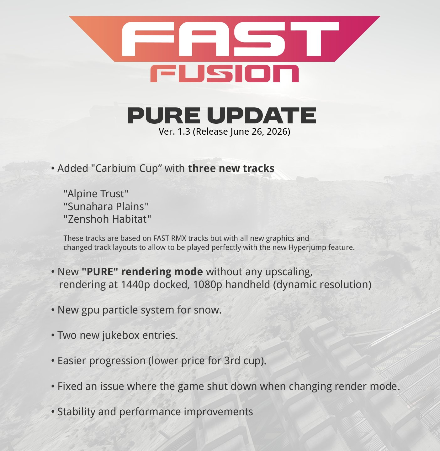 List of updates included in Pure Update for Fast Fusion, which have been summarised in the text above.