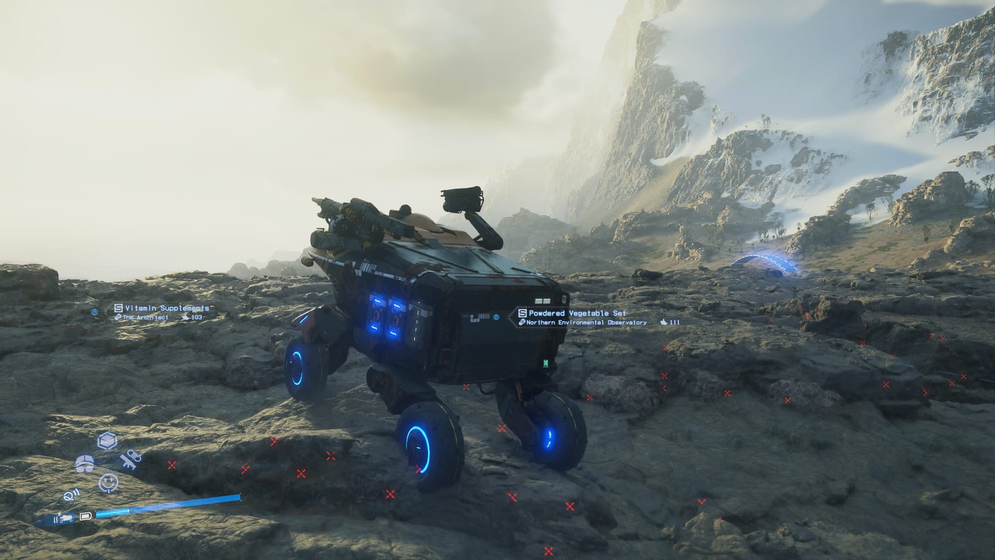 A truck making its way over rocky terrain in Death Stranding 2.