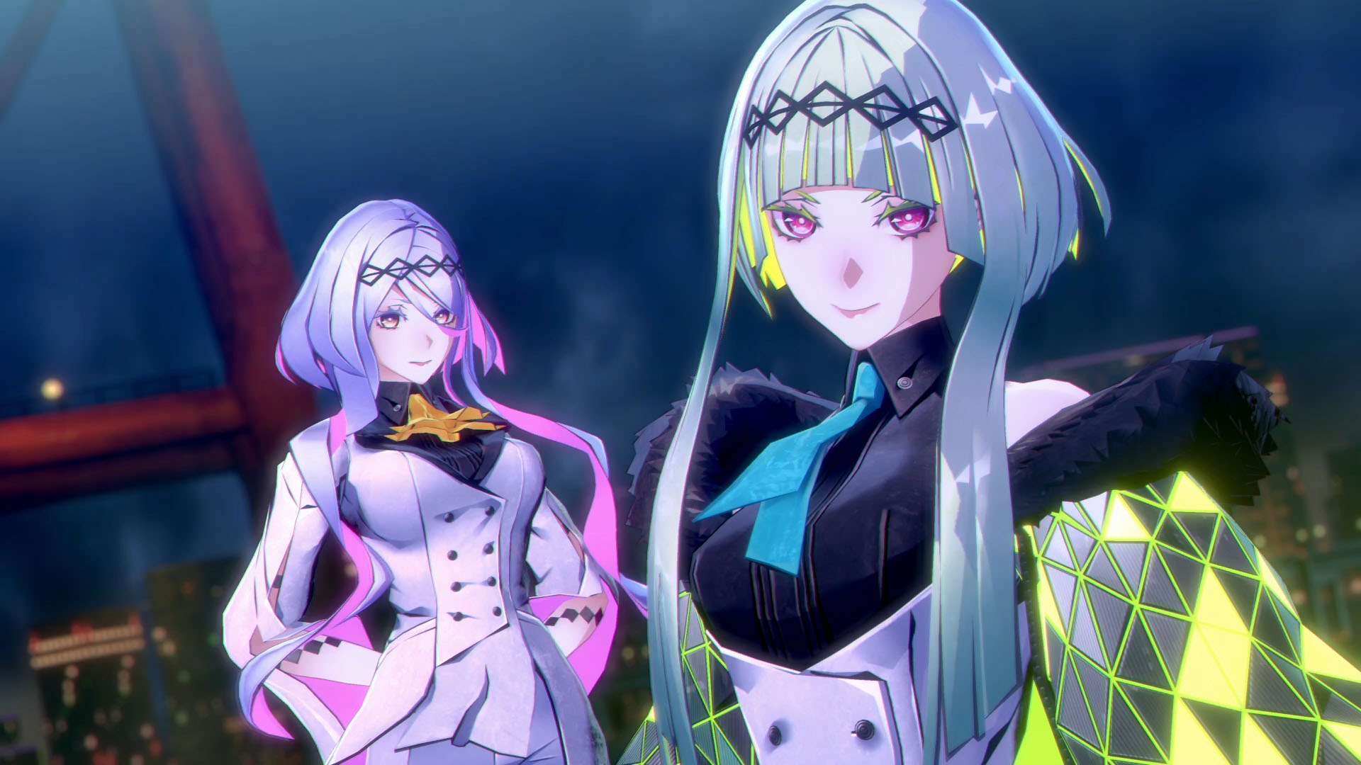 Two women in colorful outfits standing near each other