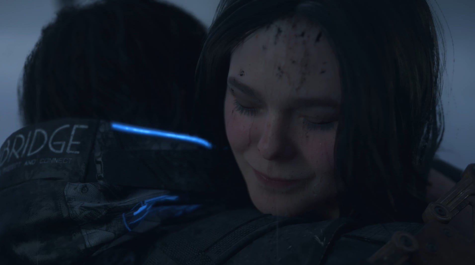 Tomorrow (Elle Fanning) hugging Sam (Norman Reedus) in the Rain.