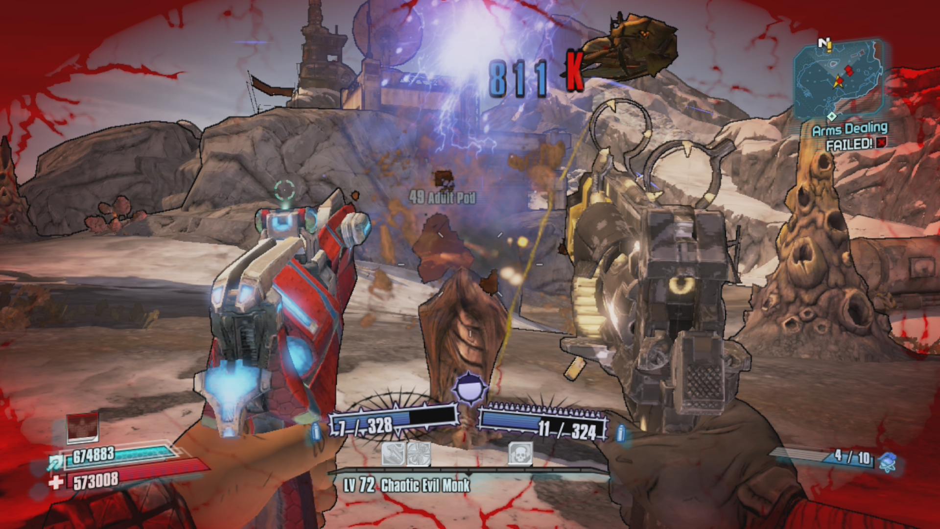 Salvador shooting two guns in Borderlands 2 running on a PS3.