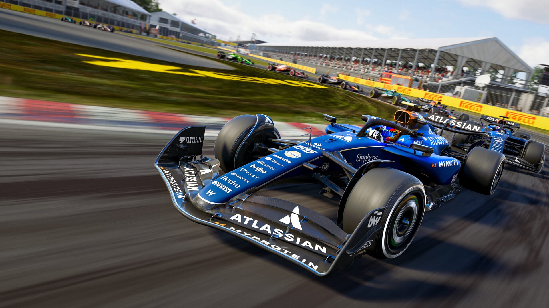 F1 25 screenshot shows a blue Williams car on a circuit