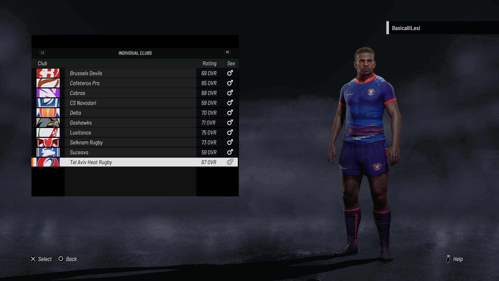 Tel Aviv Heat in the Individual Clubs section of Rugby 25's team select.