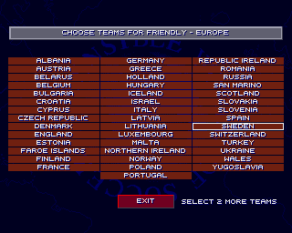 A list of teams in Sensible Soccer including the Czech Republic and Yugoslavia.