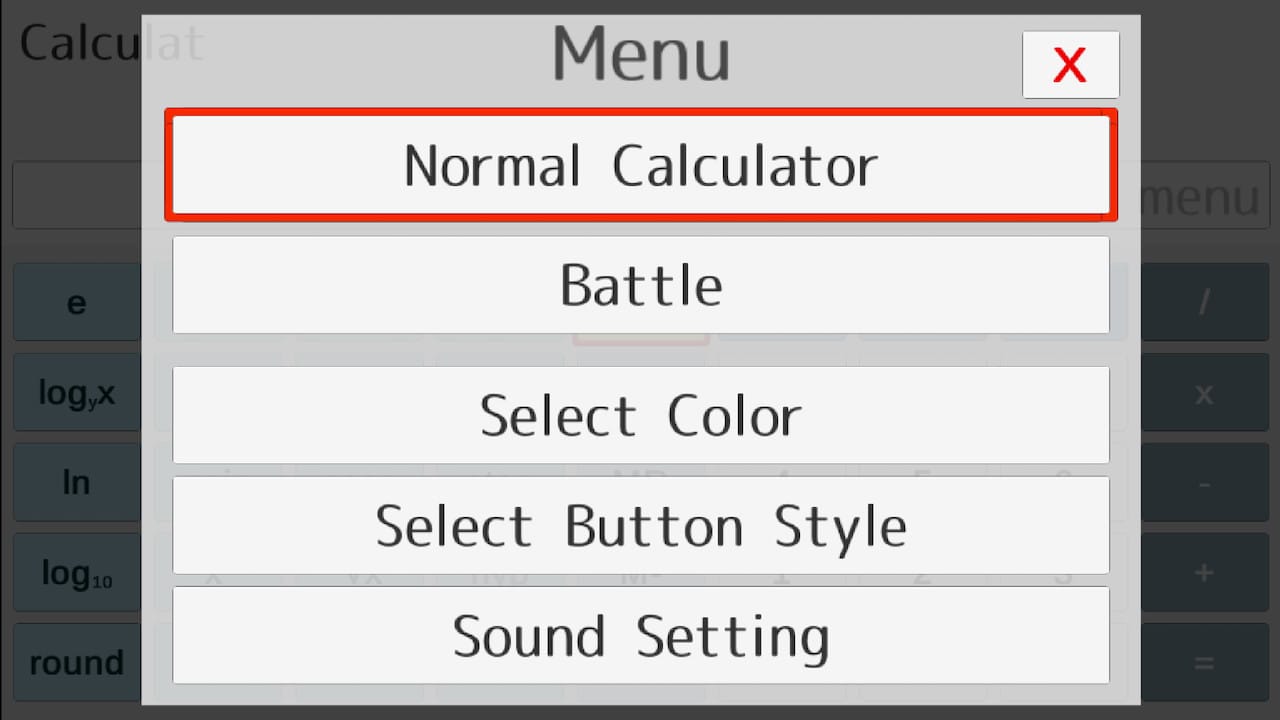 Menu screen for Battle Calculator
