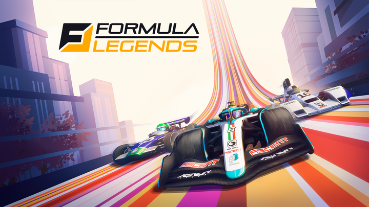 Formula Legends key art shows three cars on a multi-coloured road
