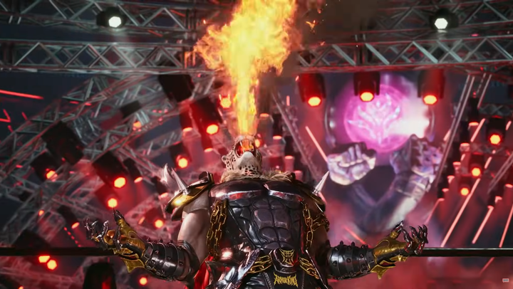 Tekken 8 screenshot showing Armor King breathing fire