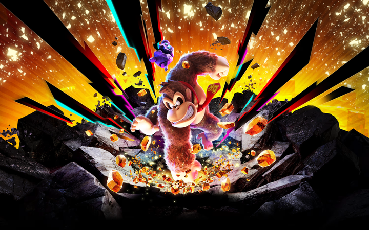 Donkey Kong smashing through a rock