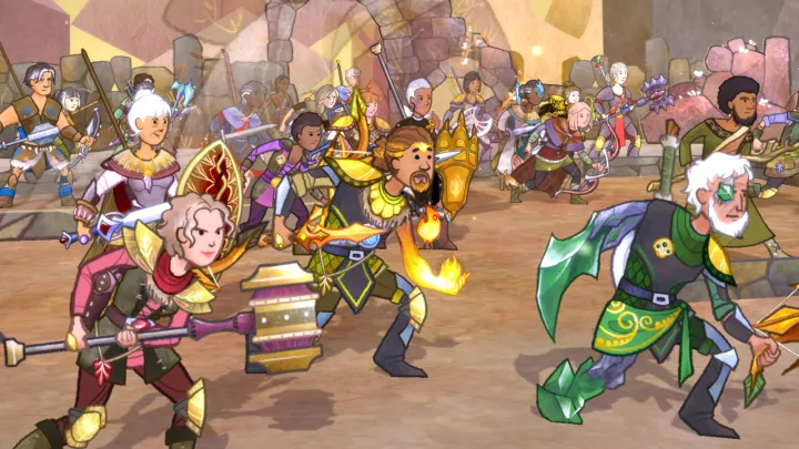 Multiple armoured characters heading to the same location